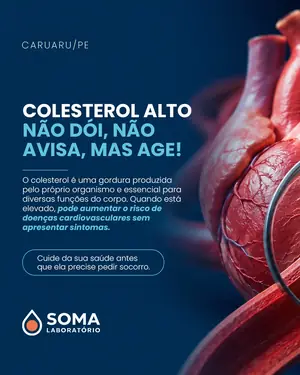 Post da Soma Laboratório sobre colesterol alto