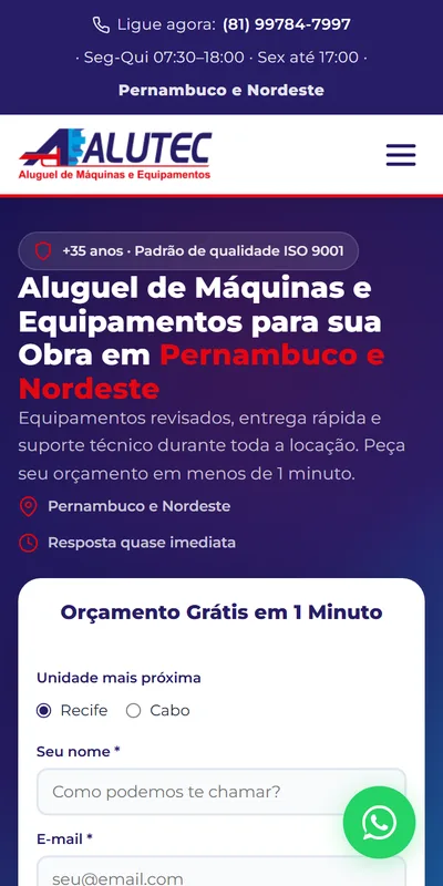 Site Alutec no celular
