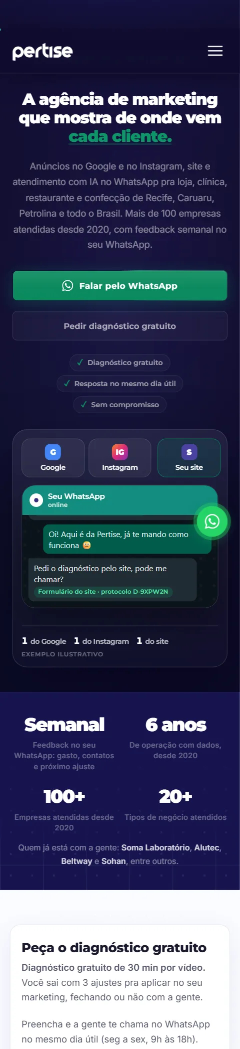 Site da Pertise no celular