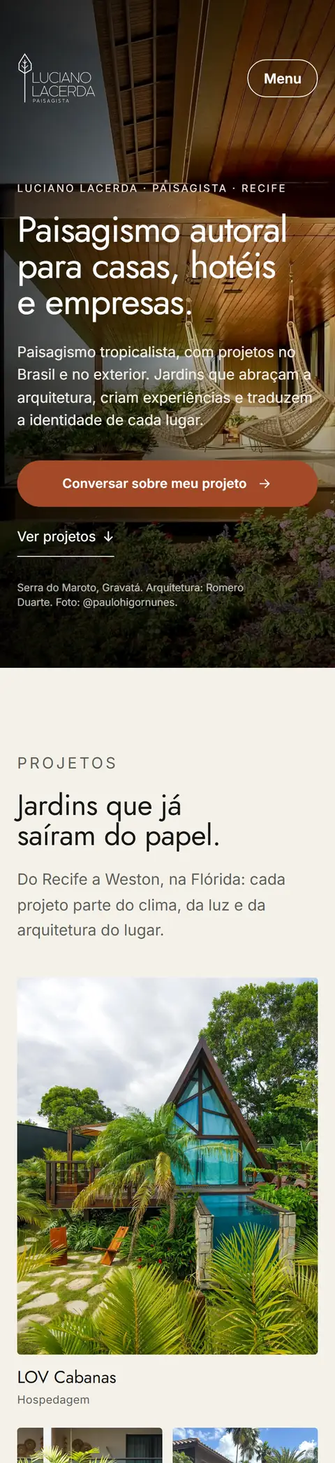 Site Luciano Lacerda Paisagismo no celular