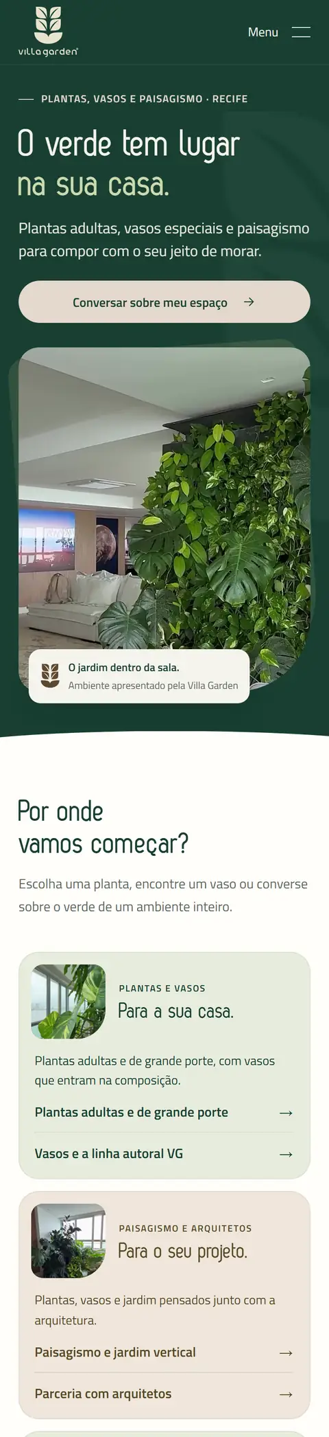 Site Villa Garden no celular